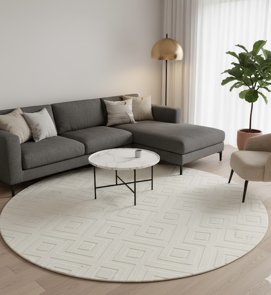 OKRÚHLY KOBEREC S DIAMANTOVÝM VZOROM 120*120 - Bežovy