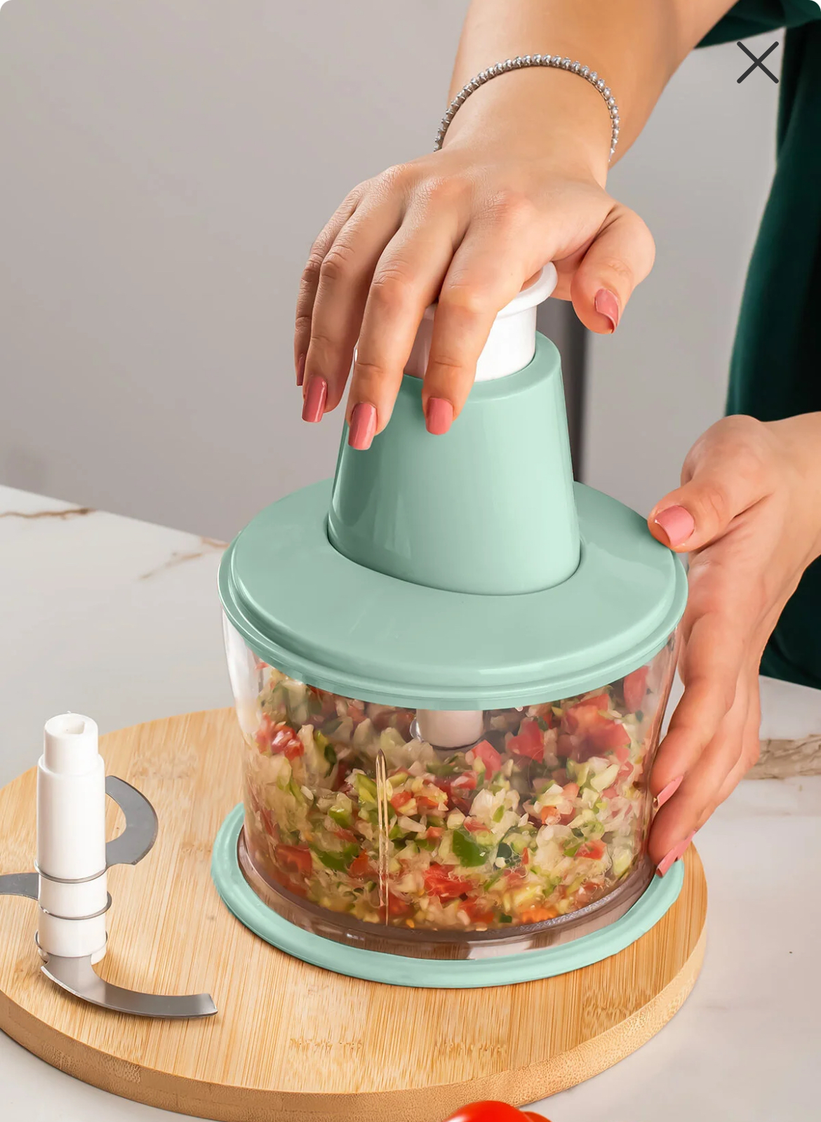 Praktický ručný sekáčik s tlačidlom, 3 čepele, mixér, sekáčik 1000 ml